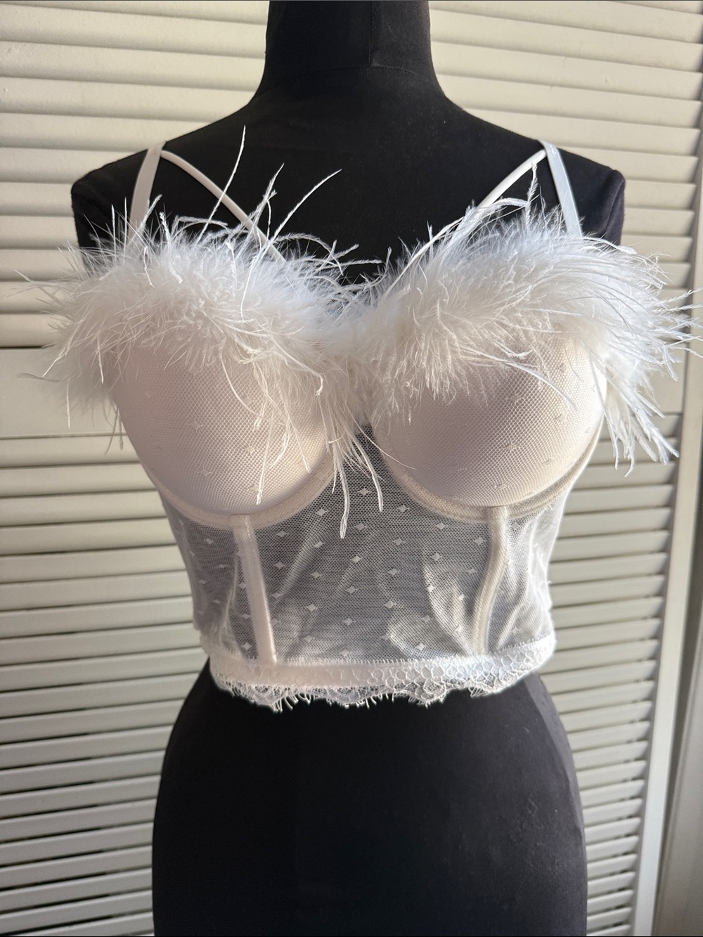 White Feather Trim Bustier Crop Top - Women Intimates & Sleepwear